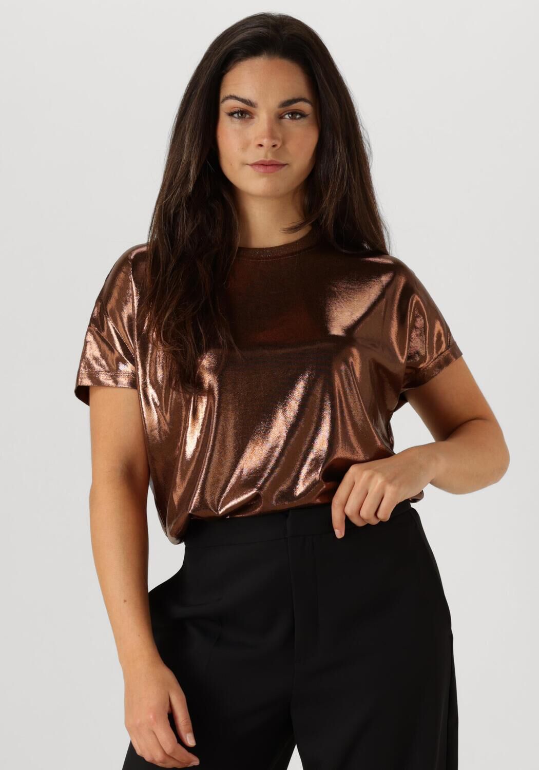 MOS MOSH Dames Tops & T-shirts Nivola O-neck Metallic Tee Brons