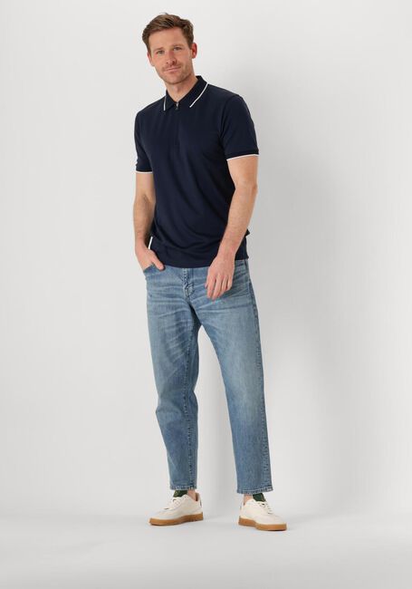 Donkerblauwe SELECTED MEN Polo SLHFAVE SPORT ZIP SS POLO NOOS - large