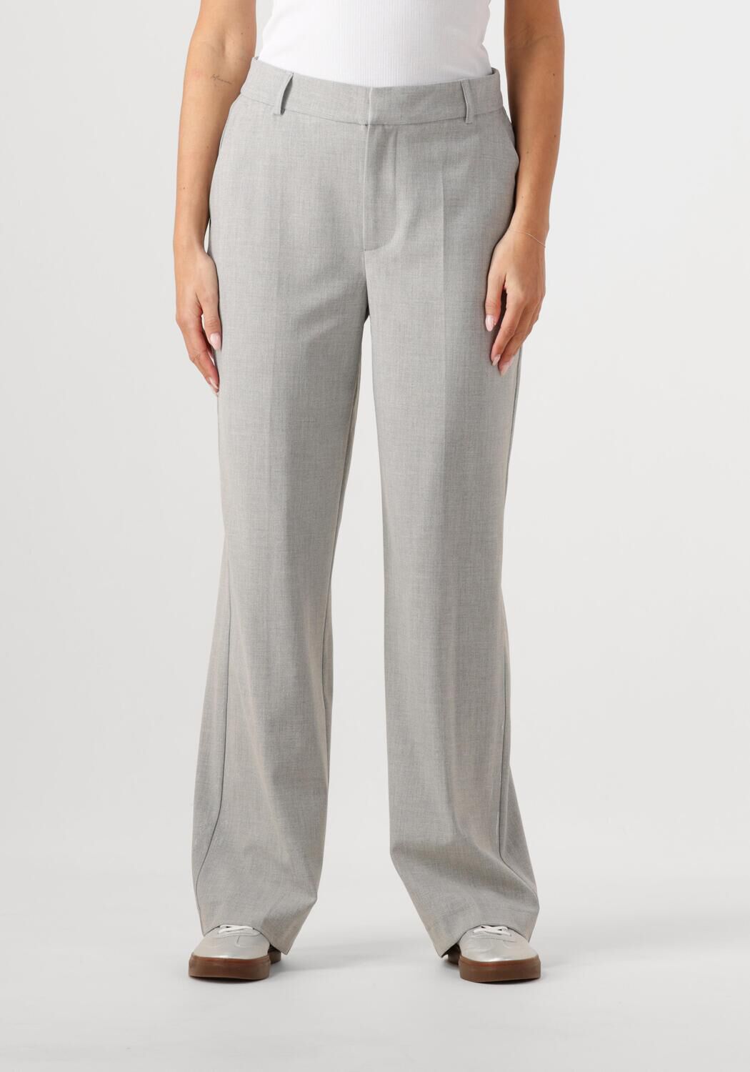 ALIX THE LABEL Dames Broeken Ladies Woven Foil Stripe Pants Lichtgrijs