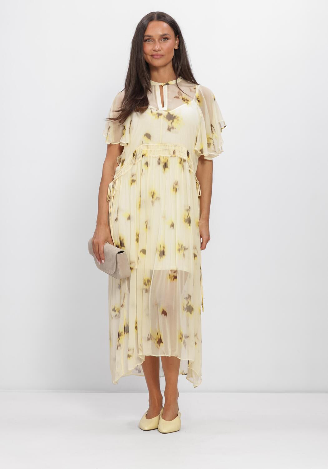 Gele SECOND FEMALE Midi jurk MIRAGE DRESS - large