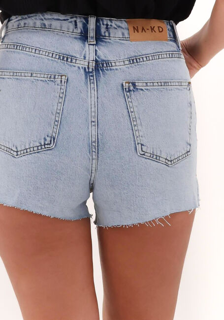 Blauwe NA-KD Jeans RAW HEM SLIT DENIM SHORTS - large