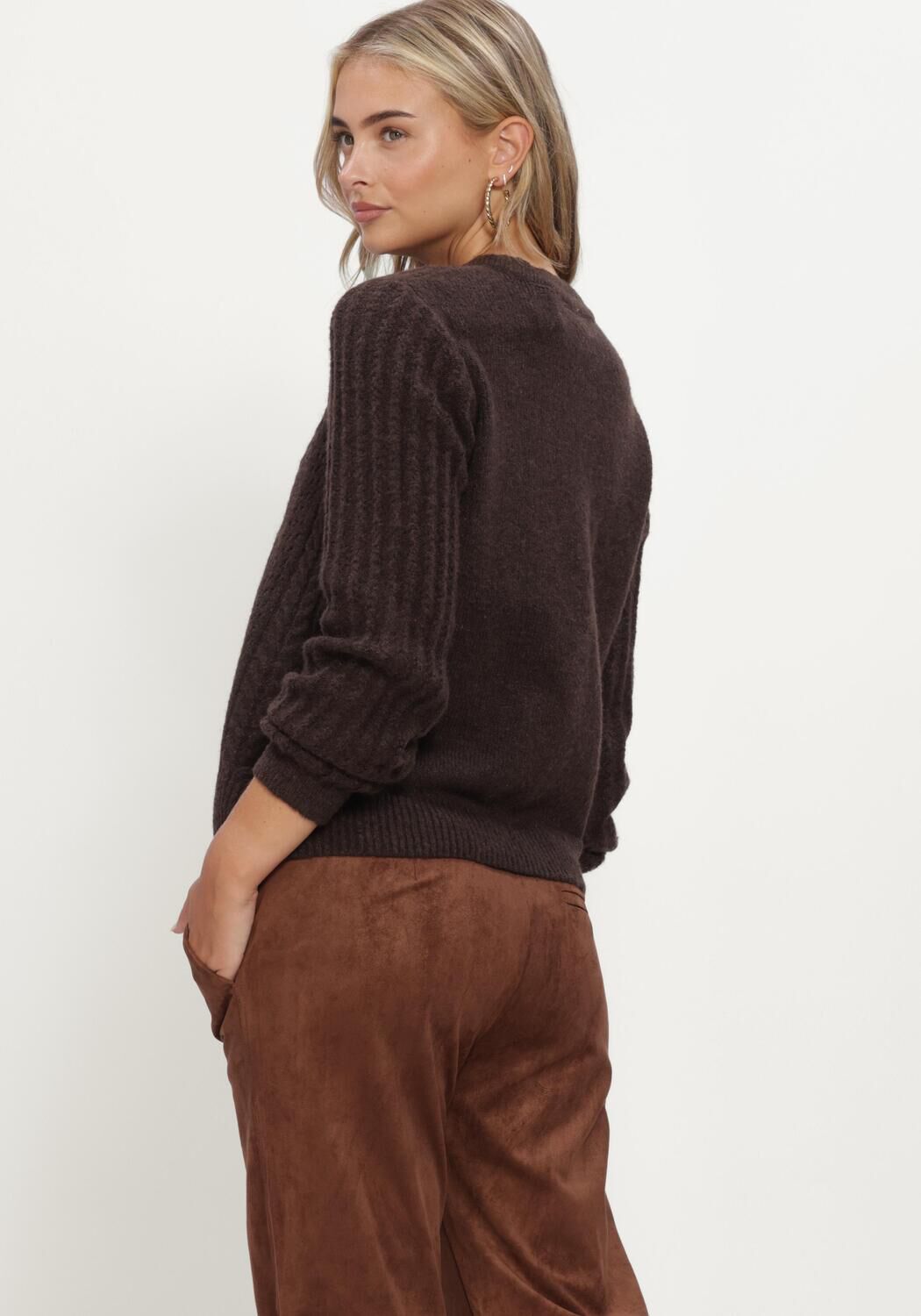Bruine OBJECT Trui OBJFLORA RE LS KNIT BUTTON CARDIGAN NOOS - large