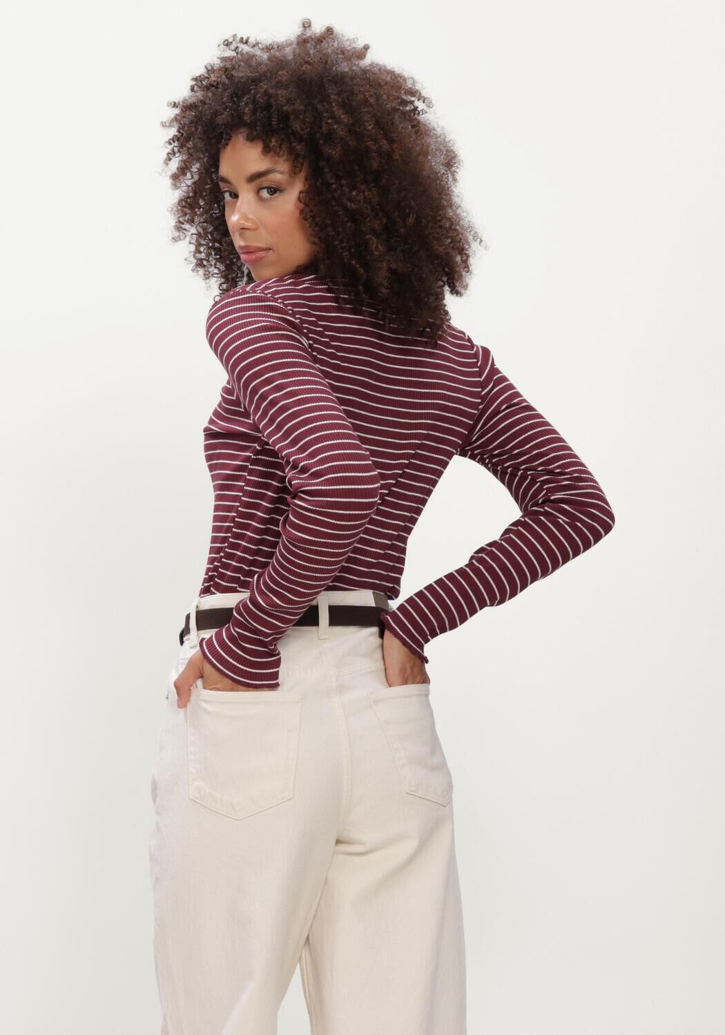 Bordeaux SELECTED WOMEN Top SLWANNA LS CREW NECK TEE STR NOOS - large
