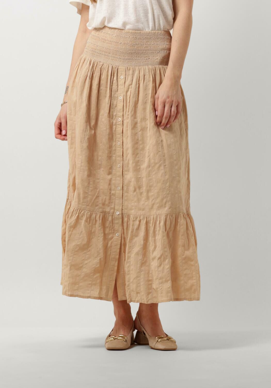 RUBY TUESDAY Dames Rokken Sali Long Skirt With Smock Waistband And Full Placket Zand