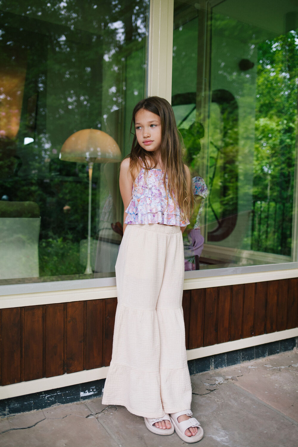 Beige DAILY BRAT Flared broek SHEOM RUFFLE PANTS - large