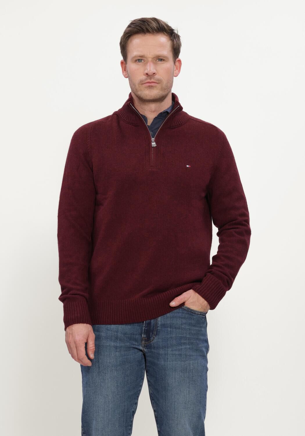 Bordeaux TOMMY HILFIGER Trui LAMBSWOOL ZIP MOCK