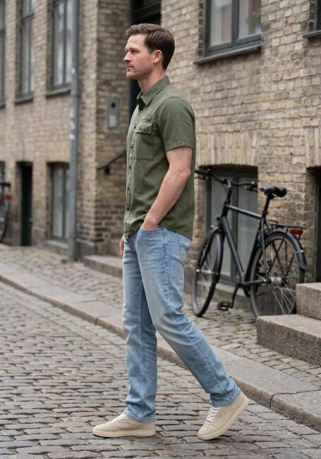 Olijf PME LEGEND Casual overhemd WRENCHMEN S/S COTTON SLUB CARGO - large