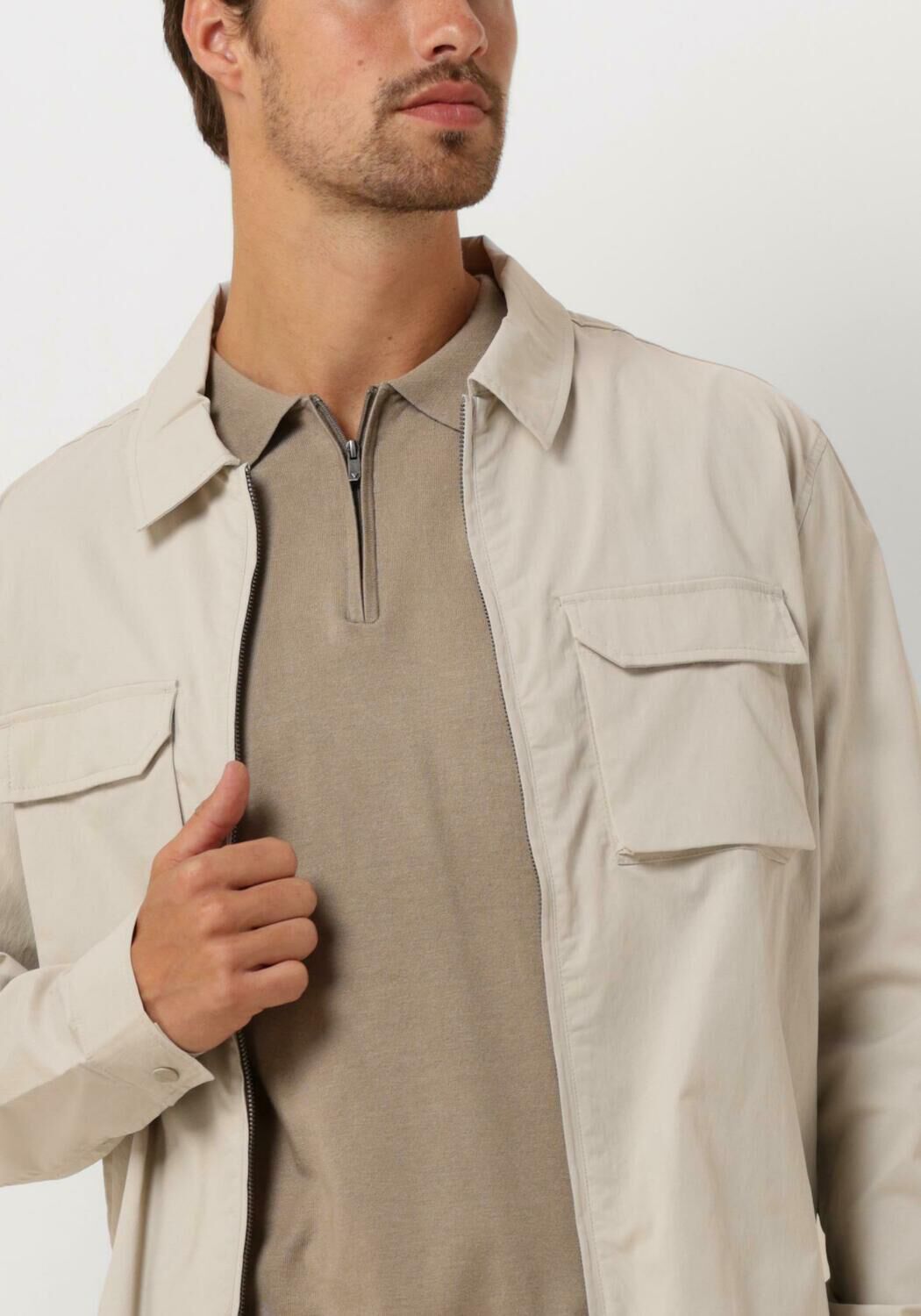 PURE PATH Heren Overshirts Shirt With Front Zipper And Chest Pockets Zand