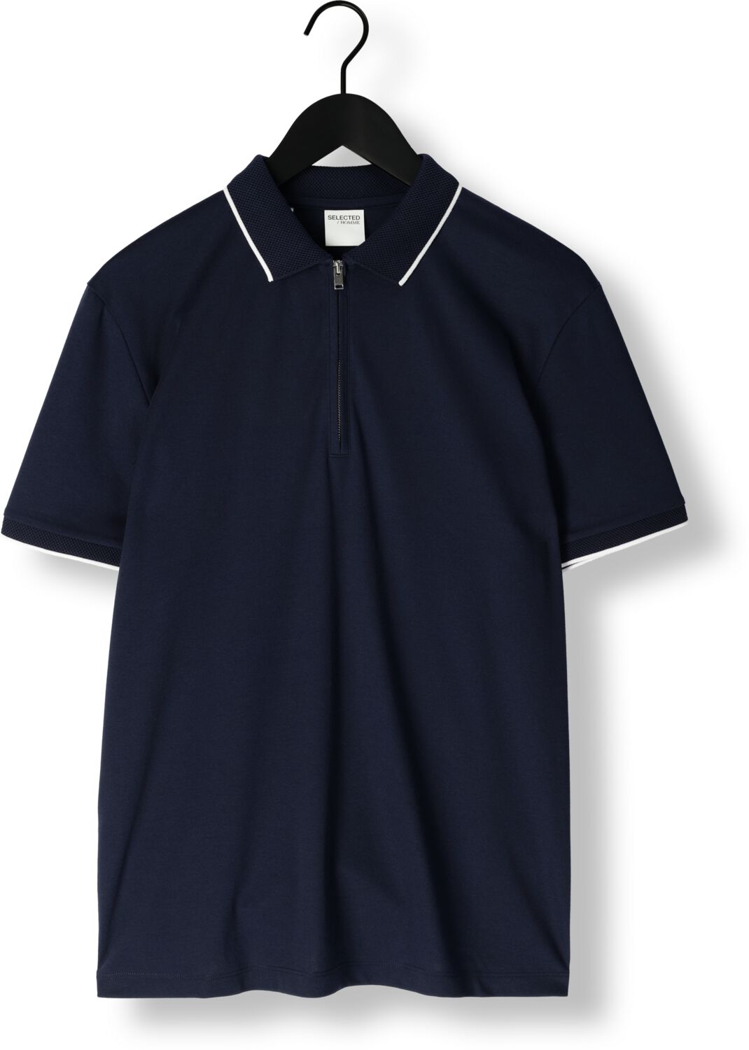 SELECTED HOMME Heren Polo's & T-shirts Slhfave Sport Zip Ss Polo Noos Donkerblauw