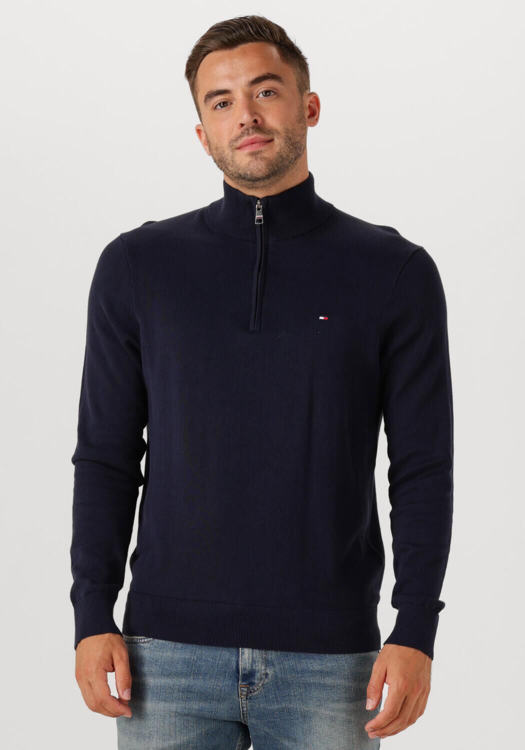 TOMMY HILFIGER Heren Truien & Vesten Essential Cotton Zip Mock Donkerblauw