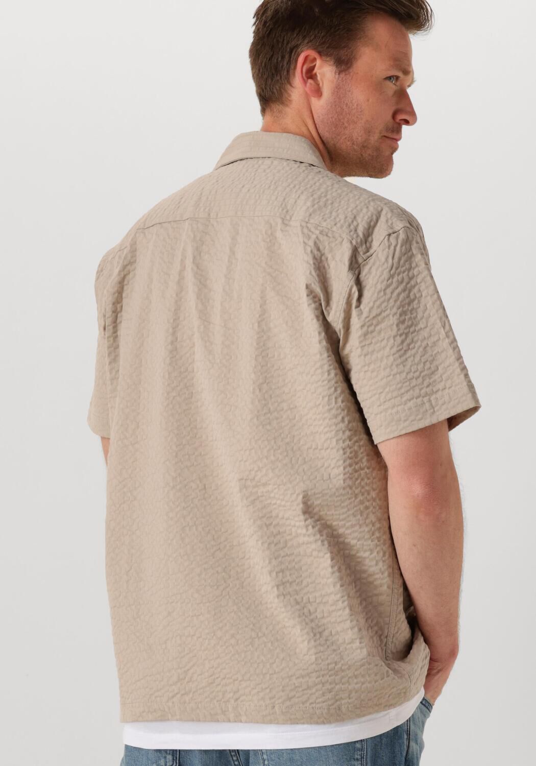 SELECTED HOMME Heren Overhemden Slhrelaxed-ace Seersucker Ss Shirt Beige