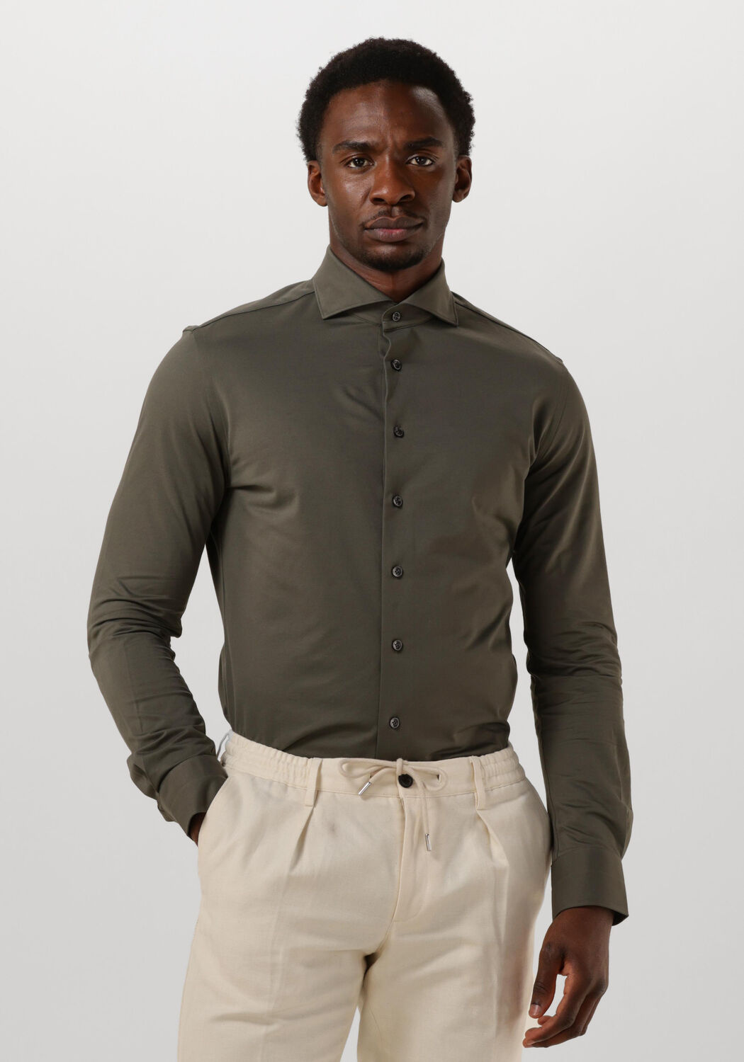 PROFUOMO Heren Overhemden Shirt X-cutaway Sc Sf Japanese Knitted Groen