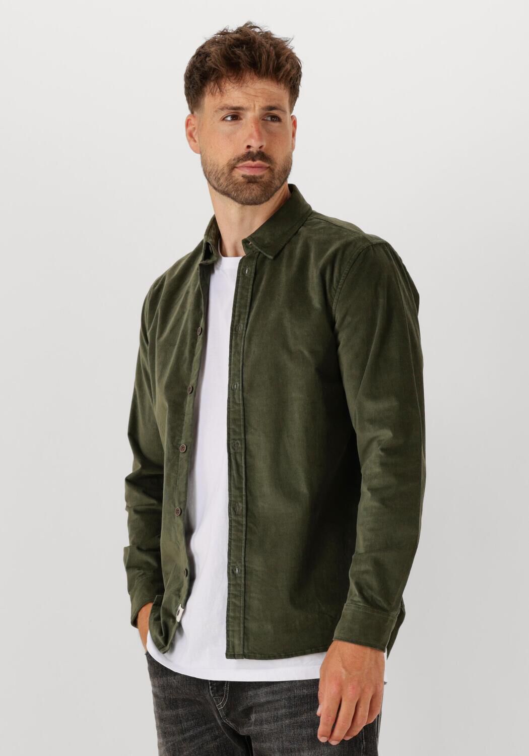 ANERKJENDT Heren Overhemden Akleif Solid Cord Shirt Groen