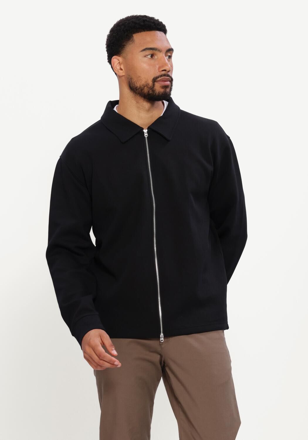 Zwarte SELECTED MEN Trui SLHTOM SOFT FULL ZIP SWEAT NOOS