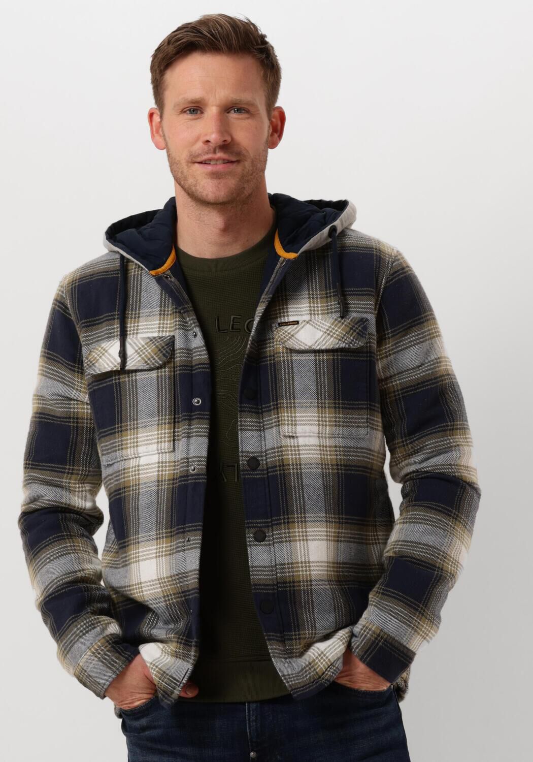 PME LEGEND Heren Overhemden Long Sleeve Shirt Ctn Flanel Check Quilted Blauw