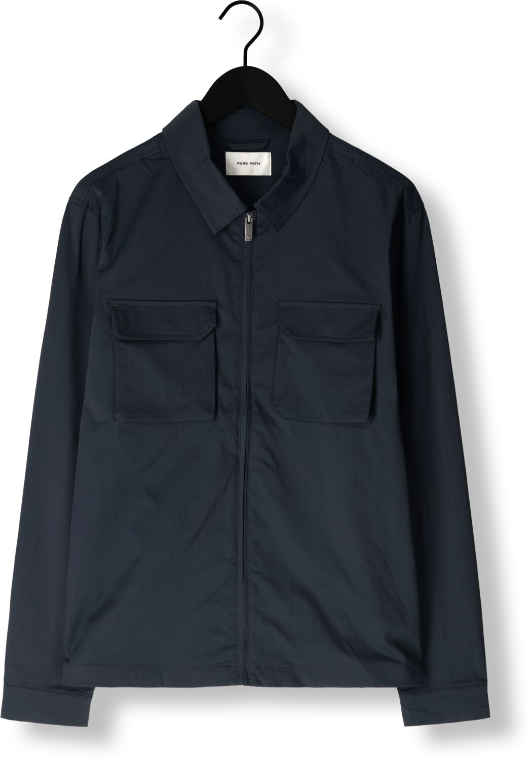 PURE PATH Heren Overshirts Shirt With Front Zipper And Chest Pockets Donkerblauw