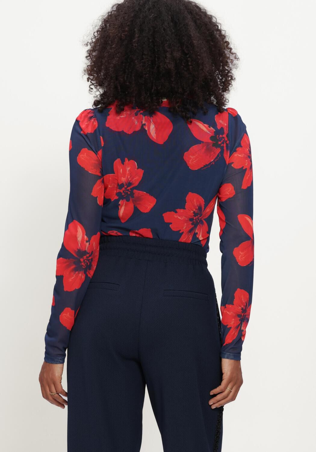 Donkerblauwe POM AMSTERDAM Top ROMI MESH BLOOM - large