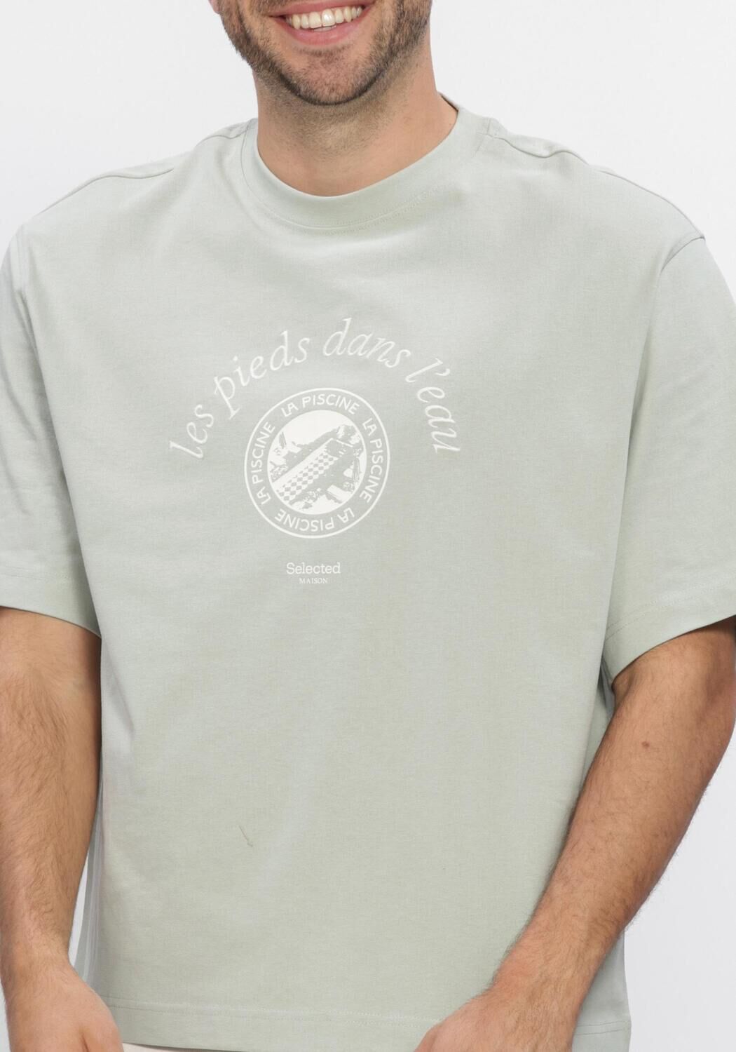 Groene SELECTED MEN T-shirt LHBOXYNORMAN GRAPHIC SS O-NECK TEE - large