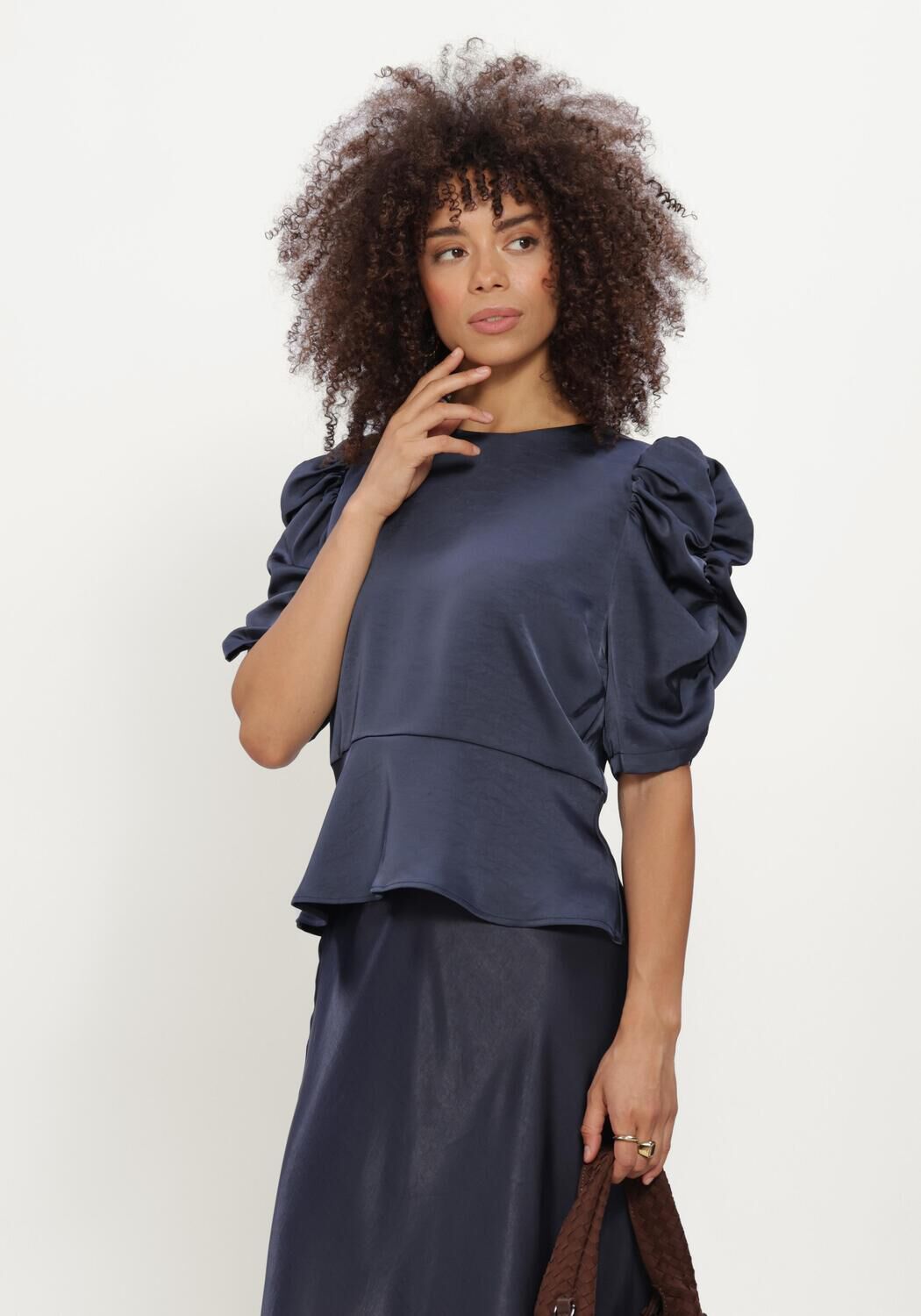 Donkerblauwe NEO NOIR Blouses BENUA HEAVY SATEEN BLOUSE - large