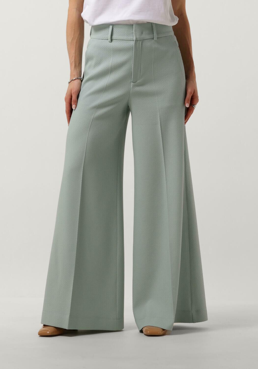 VANILIA Dames Broeken Wafel Tailored Wide Flair Mint