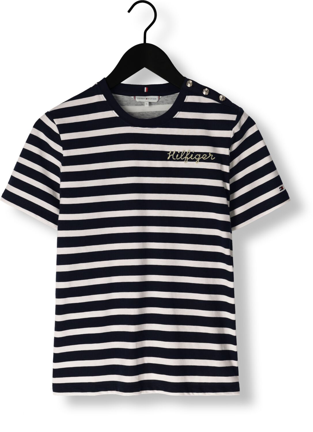 TOMMY HILFIGER Dames Tops & T-shirts Reg Gold Button C-nk Ss Blauw wit Gestreept