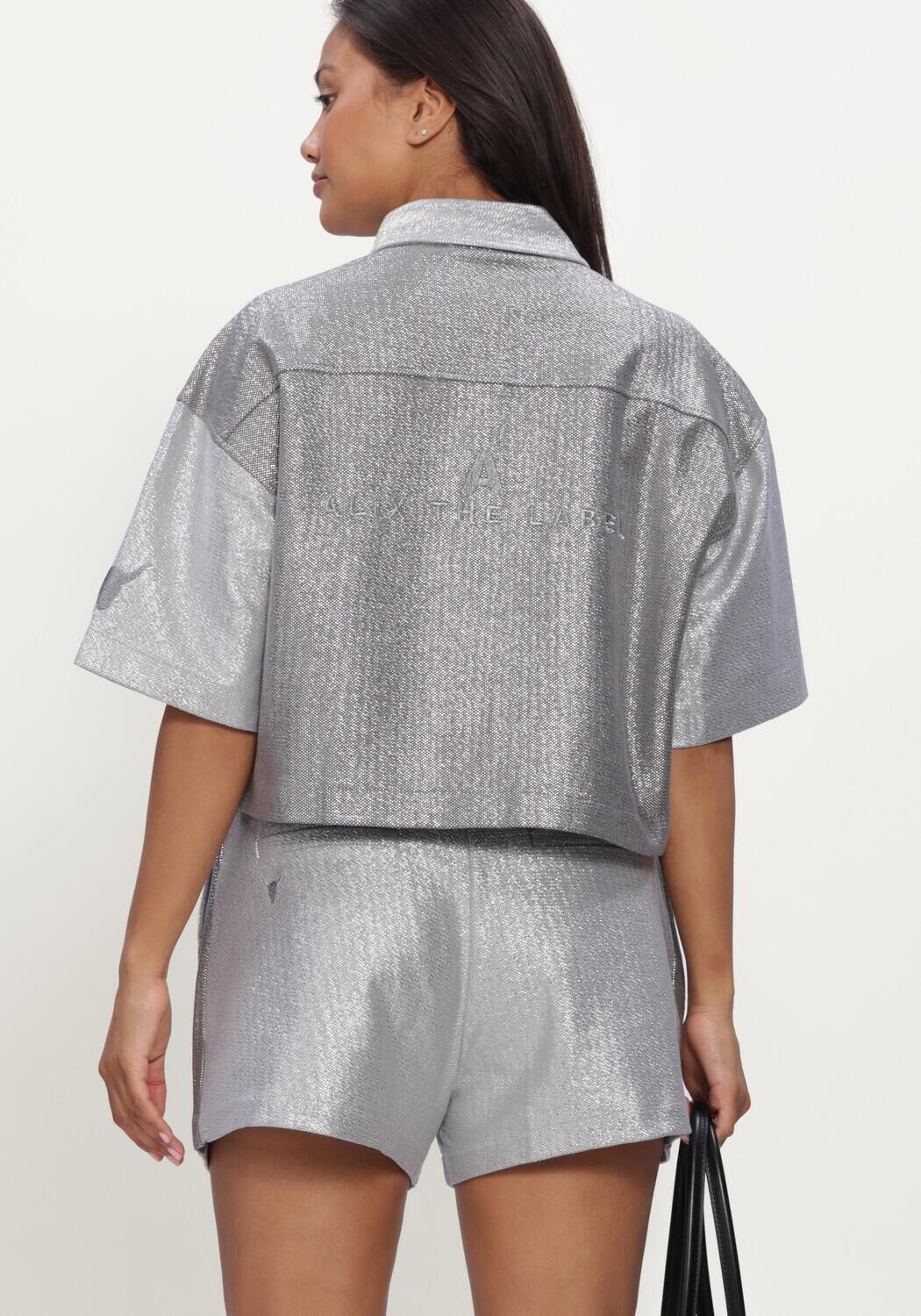 Lichtgrijze ALIX THE LABEL Blouses LADIES KNITTED FOIL CROPPED BLOUSE - large