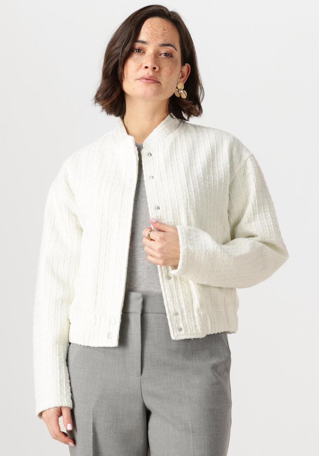 Minus Witte Bomberjack met Wafelpatroon White Dames