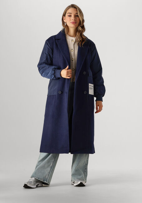 Donkerblauwe COLOURFUL REBEL Mantel ADA CONTRAST WOOL LONG COAT - large