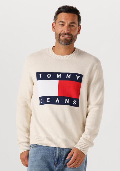 Beige TOMMY JEANS Trui TJM REG MELANGE FLAG SWEATER - large