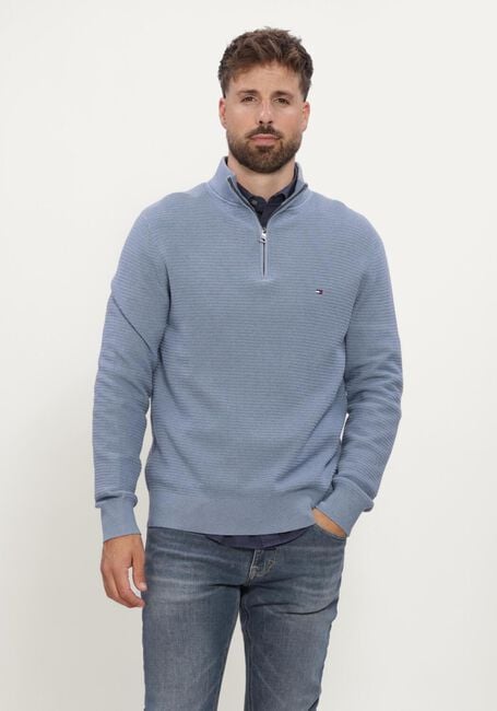 Lichtblauwe TOMMY HILFIGER Trui PIMA CTN CASH STRUCTURE ZIP MOCK - large