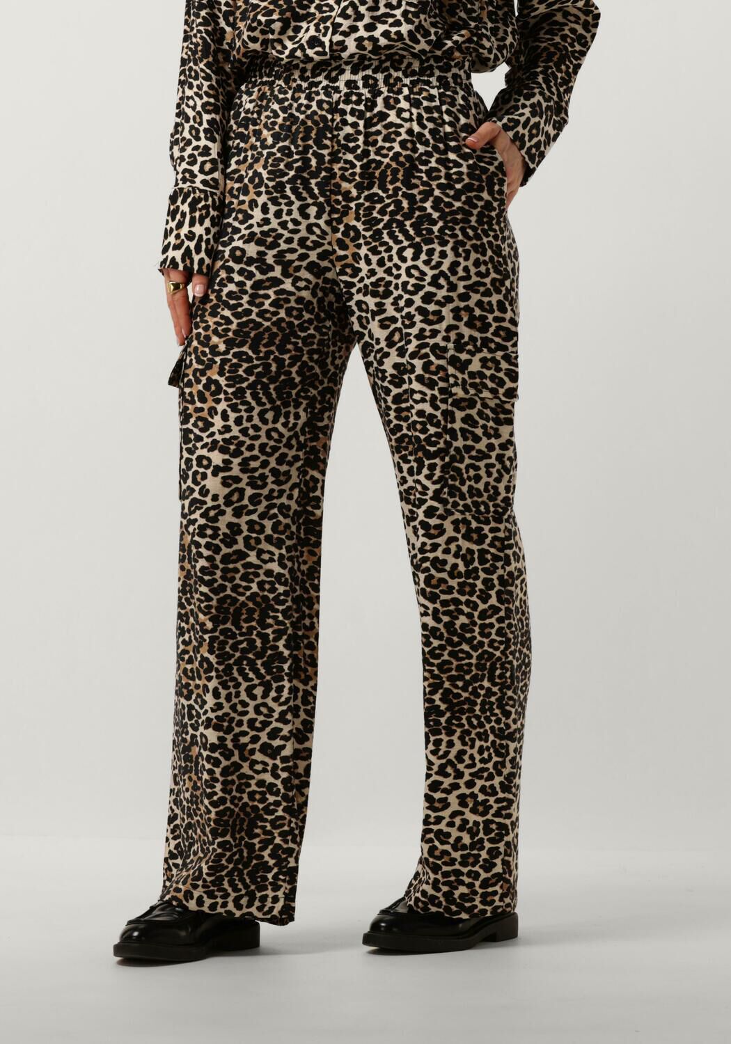 Refined Department high waist straight fit cargobroek met panterprint bruin zwart