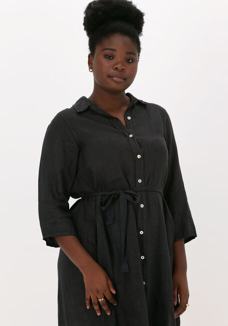 Zwarte BY-BAR Midi jurk IRENE LINEN DRESS - large