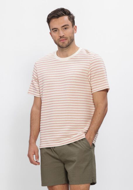 Beige SELECTED MEN Polo / T-shirt SLHKEVIN STRIPE SS O-NECK TEE - large