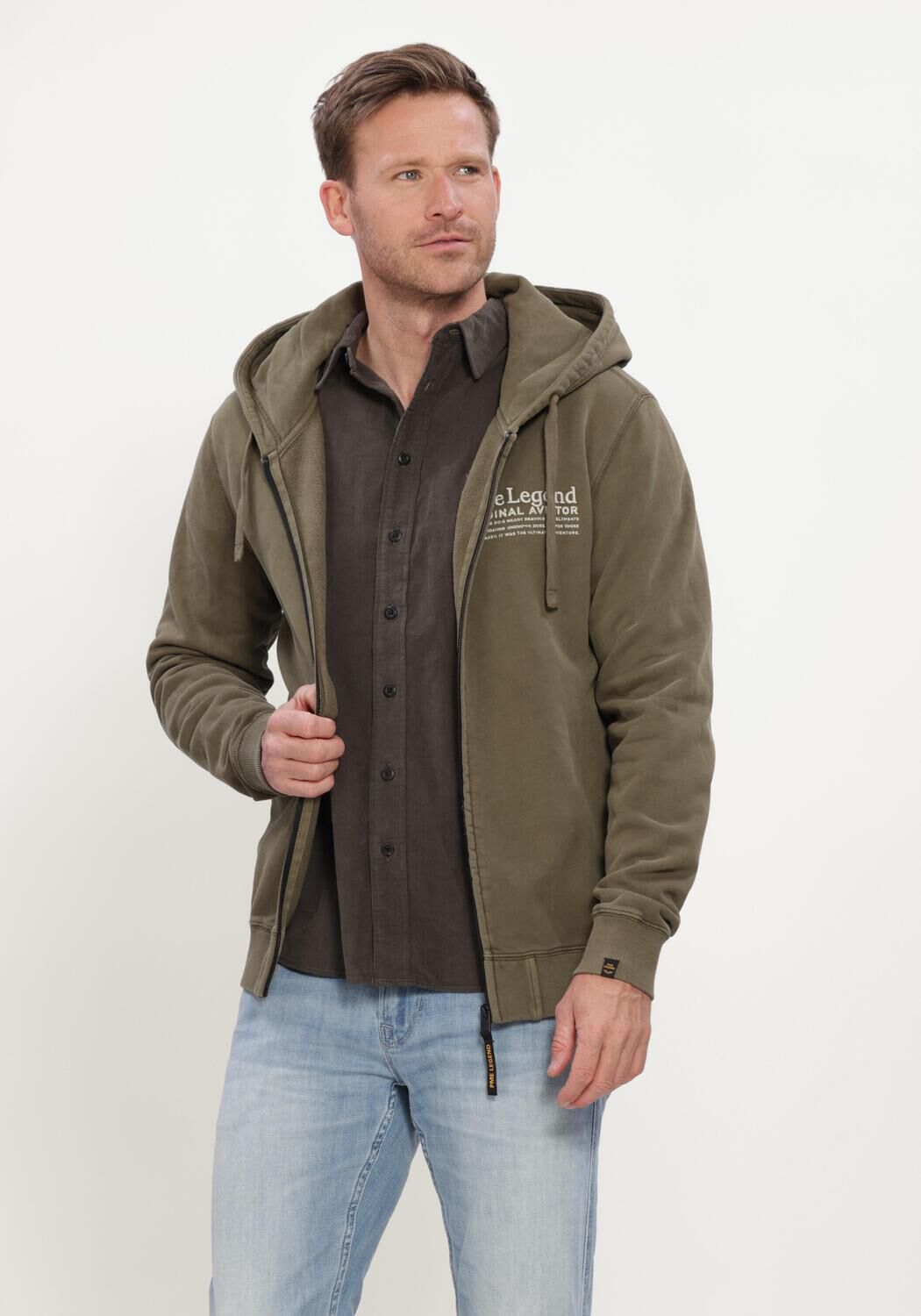 Khaki PME LEGEND Sweater HOODED DRY PEACHED FLEECE GD - large