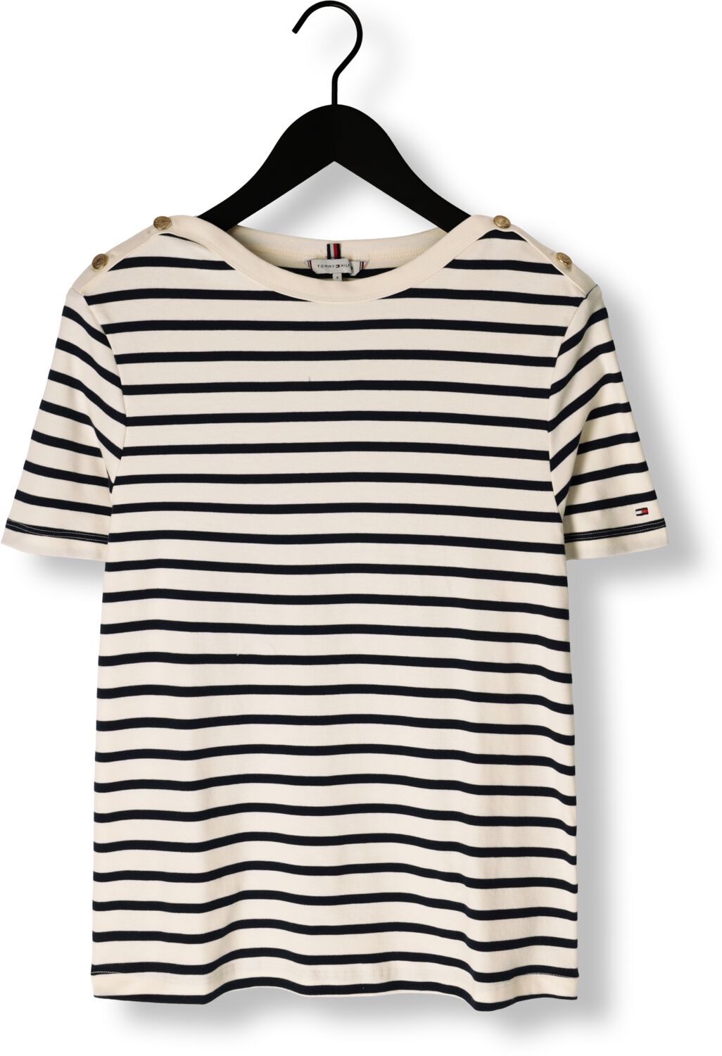 TOMMY HILFIGER Dames Tops & T-shirts Reg Stripe Gold Btn C-nk Ss Ecru