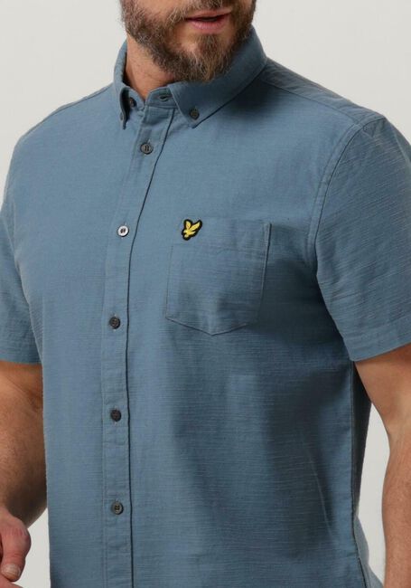 Lichtblauwe LYLE & SCOTT Casual overhemd COTTON SLUB SHORT SLEEVE SHIRT - large