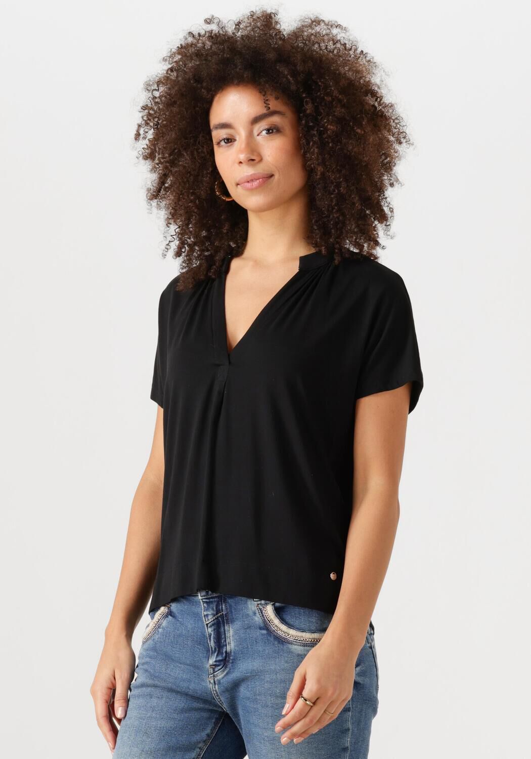 MOS MOSH Vrouwelijke Tee Top met V-Hals Black Dames