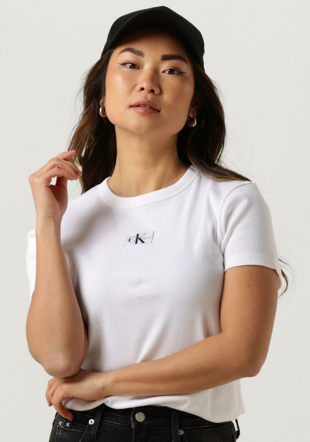 CALVIN KLEIN Dames Tops & T-shirts Woven Label Rib Regular Tee Wit