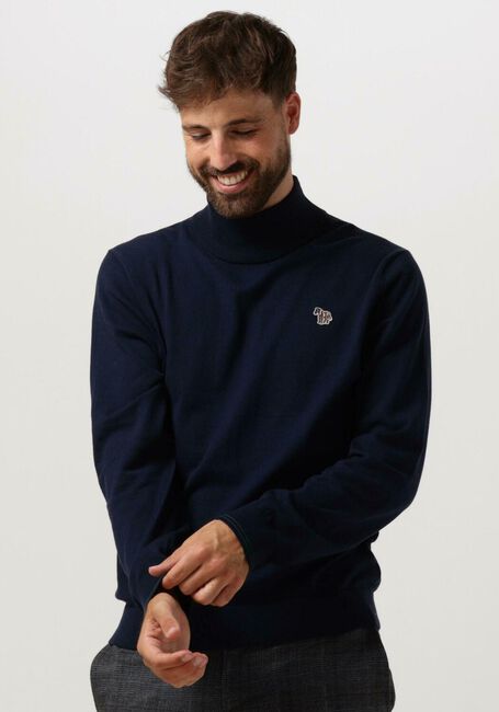 Donkerblauwe PS PAUL SMITH Coltrui MENS SWEATER ROLL NECK ZEB BAD - large