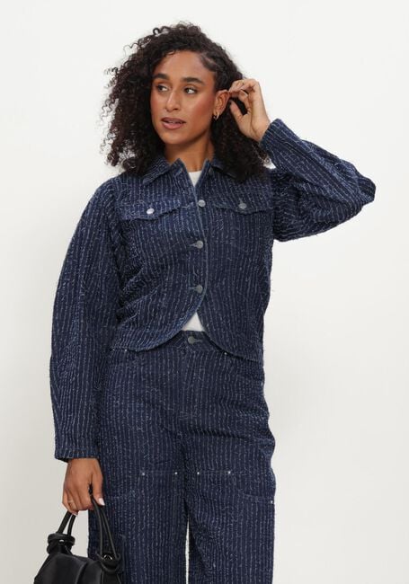 Blauwe REFINED DEPARTMENT Spijkerjas LADIES WOVEN STRUCTURE DENIM JACKET AYLA - large