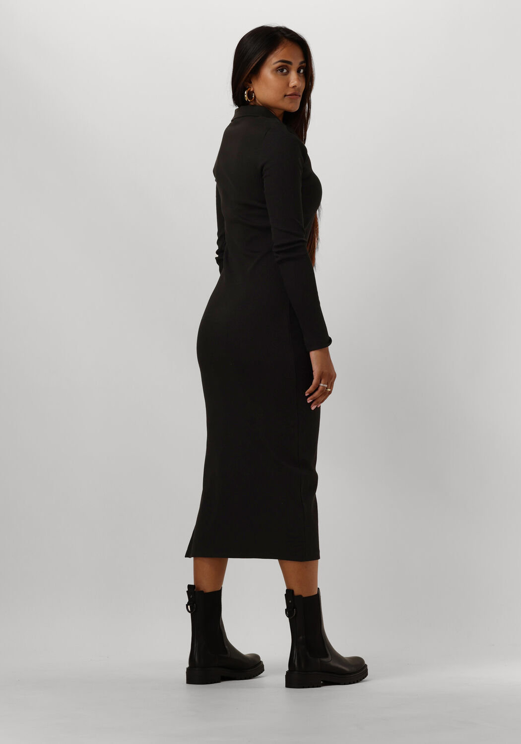 CALVIN KLEIN Dames Jurken Woven Label Rib Polo Ls Dress Zwart