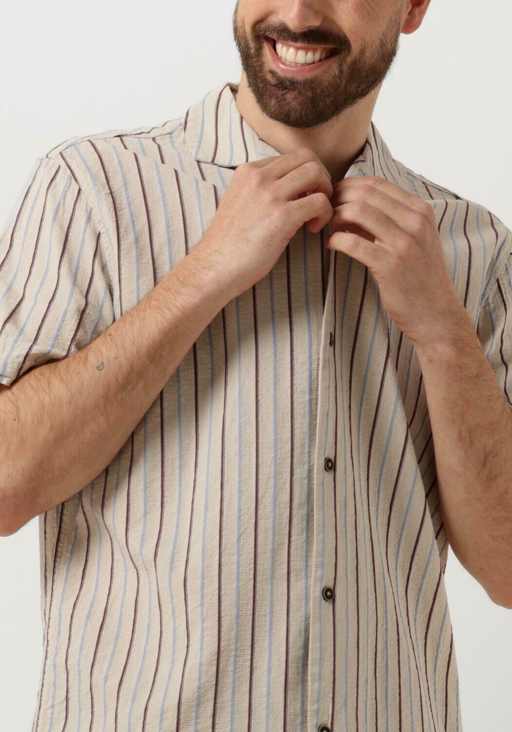 ANERKJENDT Heren Overhemden Akleon S s Structure Shirt Beige
