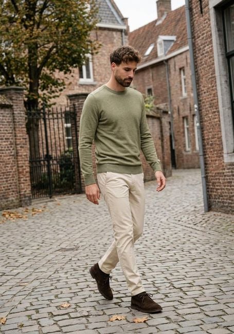 Khaki SELECTED MEN Trui SLHBERG CREW NECK NOOS - large