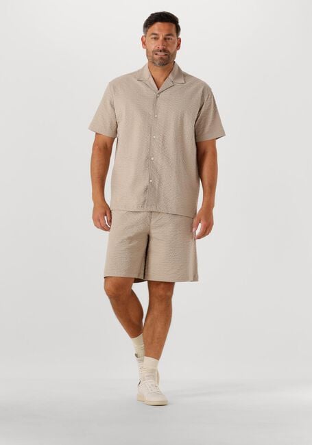 Beige SELECTED HOMME Casual overhemd SLHRELAXED-ACE SEERSUCKER SS SHIRT - large