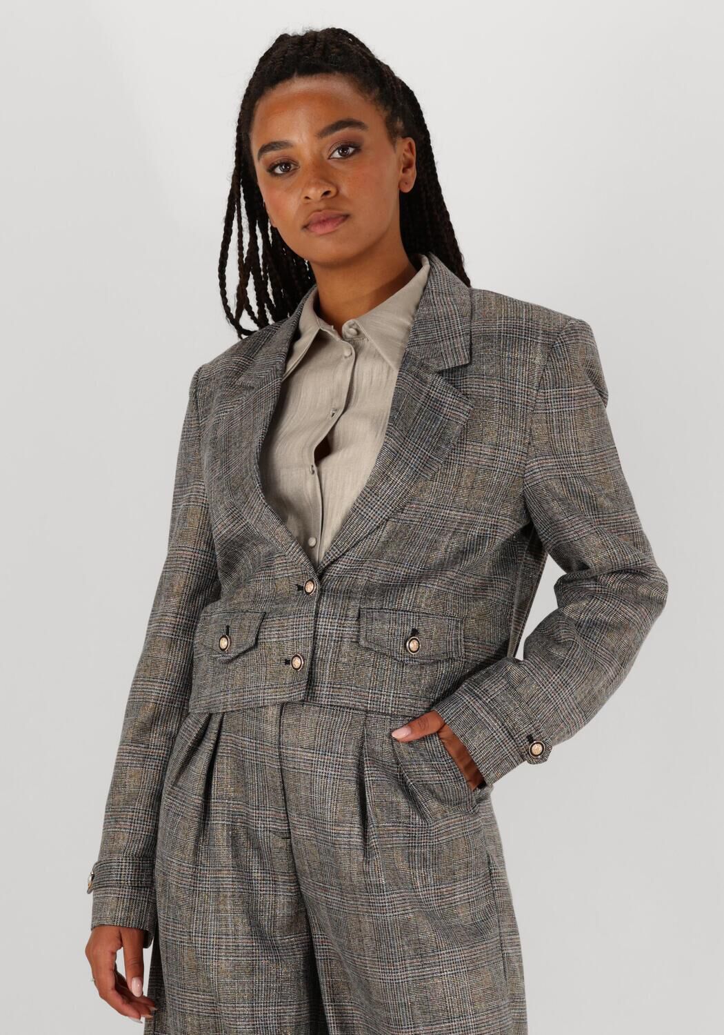 Aaiko Chique Tweed Blazer met Glitterdraad Gray Dames