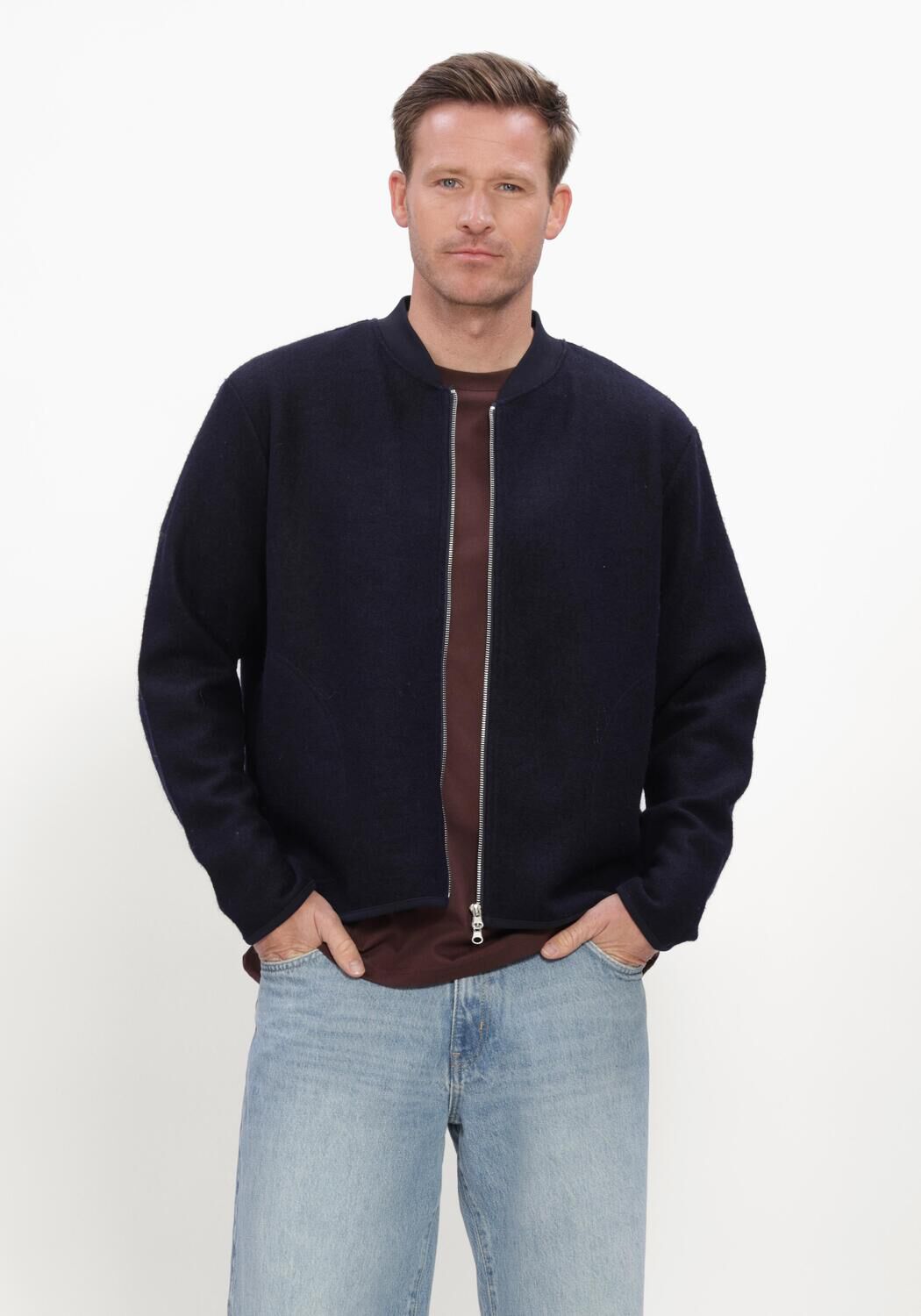 Blauwe RESTER&Ouml;DS Trui RTLUKE BOILED WOOL JACKET - large