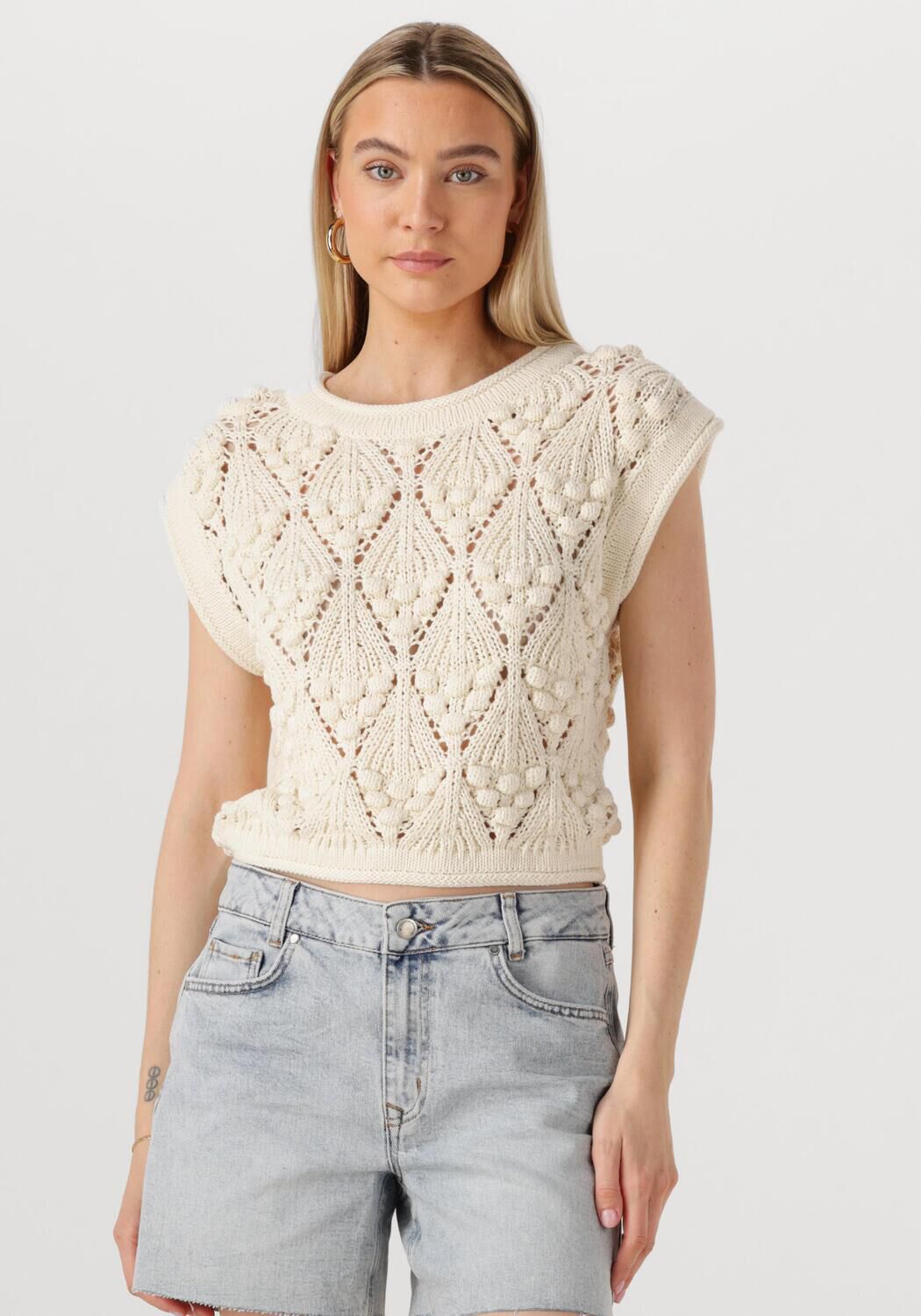 ROUGE EDIT Dames Tops & T-shirts Rouseverine Ss O-neck Knit Top Creme