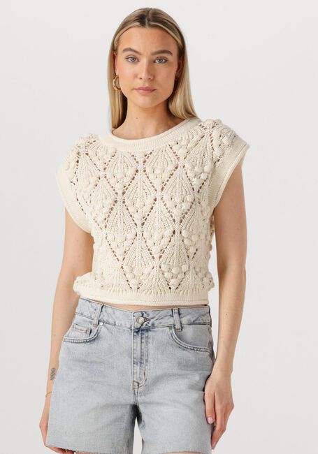 Creme ROUGE EDIT Top ROUSEVERINE SS O-NECK KNIT TOP - large