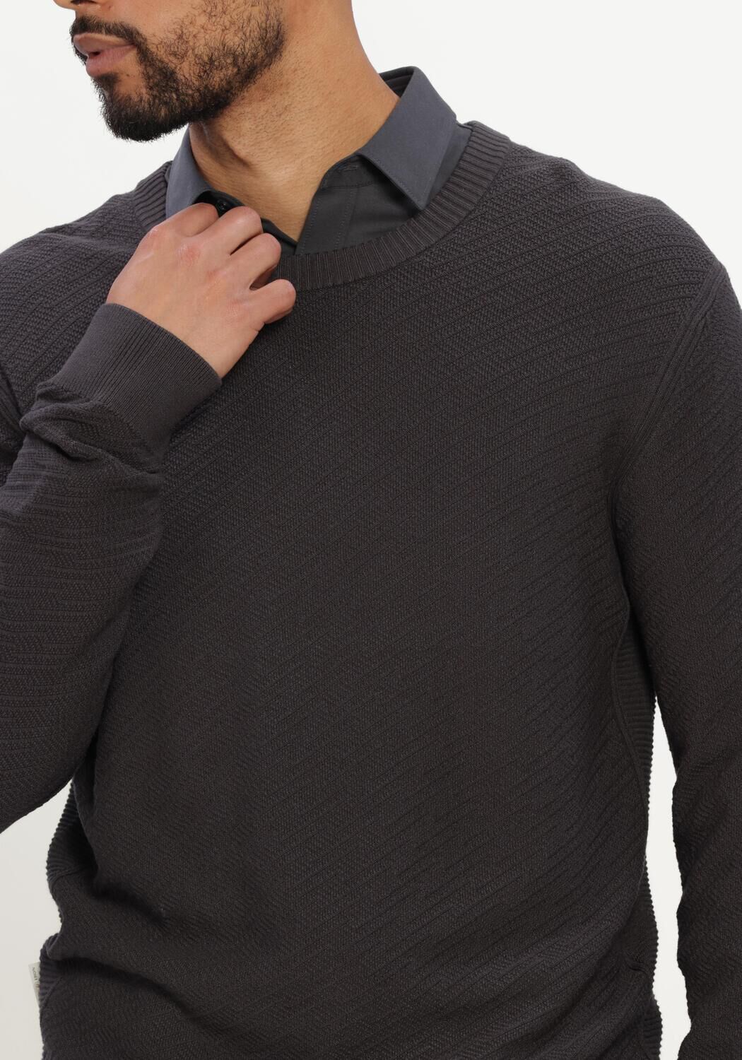 Donkergrijze CAST IRON Trui CREWNECK REGULAR FIT COMFORT BLEND - large