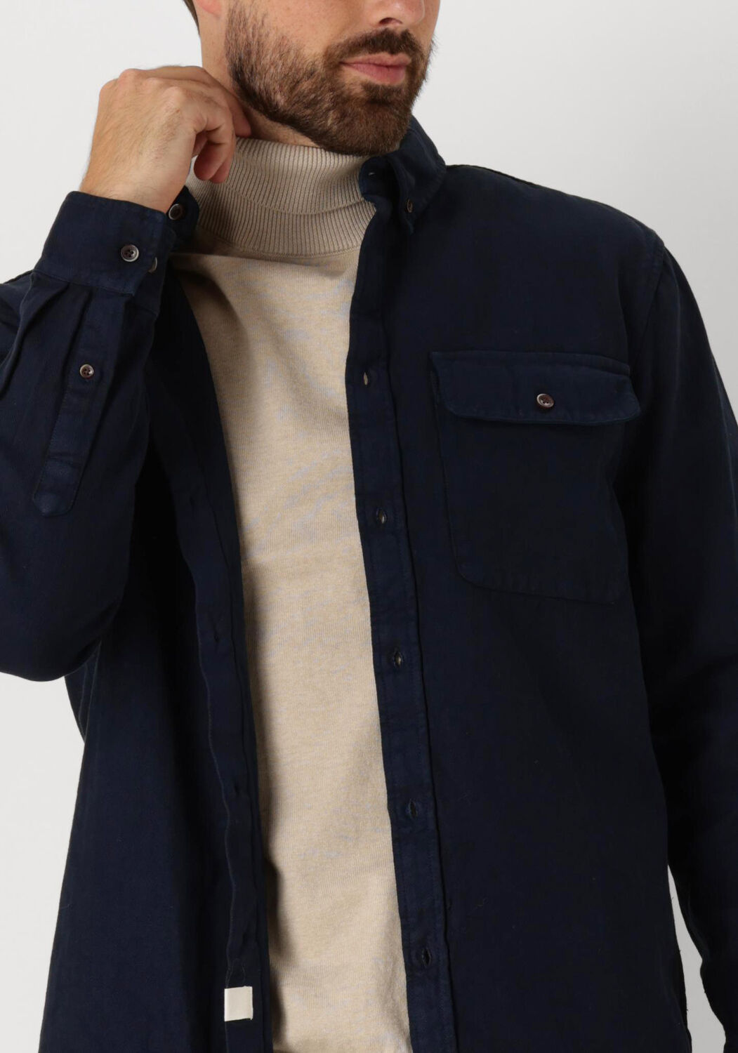 ANERKJENDT Heren Overhemden Akkonrad Herringbone Shirt Blauw